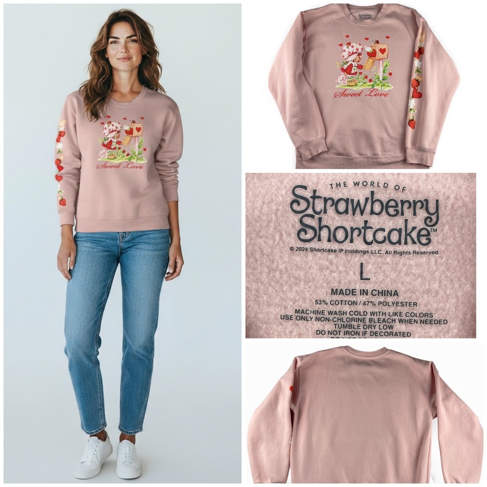 Strawberry Shortcake "Sweet Love" Pink Graphic‎ Sweatshirt Women's Size Large